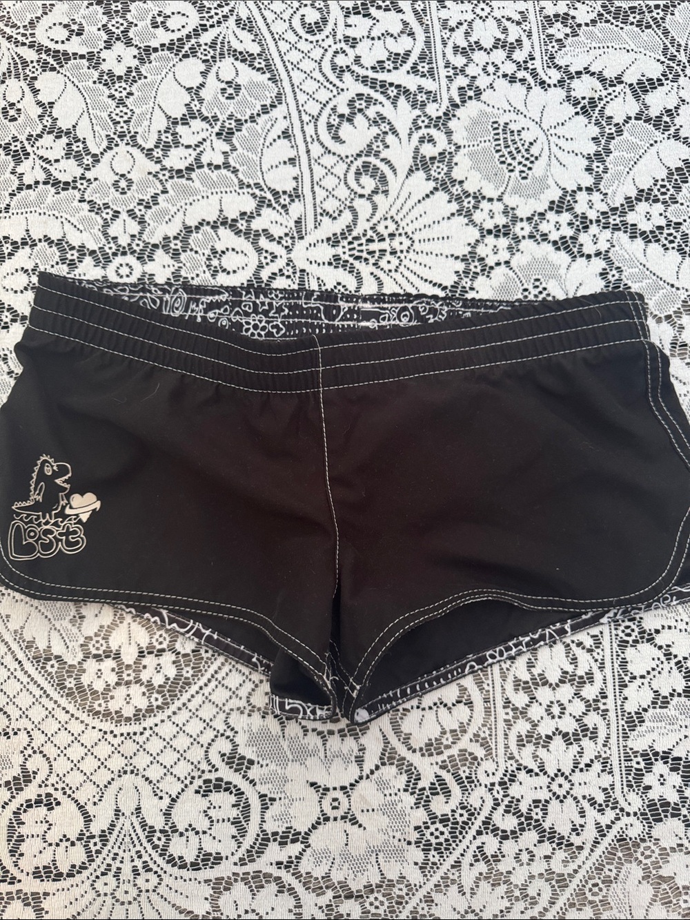 Lost Black Women's Short Sleep Shorts with White Contrast Stitching